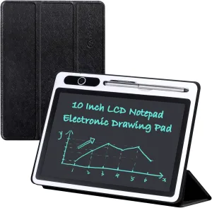 10 inch LCD Writing Tablet Electronic Writing Notebook with PU Protective Cover Erasable Drawing Pad Gift for Kids Adults at Home School Office(Black
