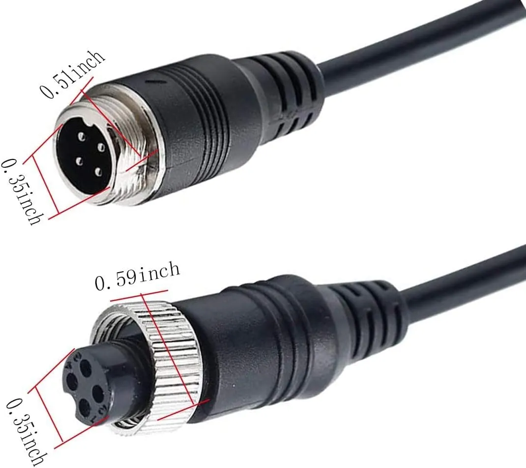 10FT/3M 4-Pin Aviation Video Extension Cable for CCTV Rearview Cameras and Vehicle Backup Monitors - Waterproof and Shockproof