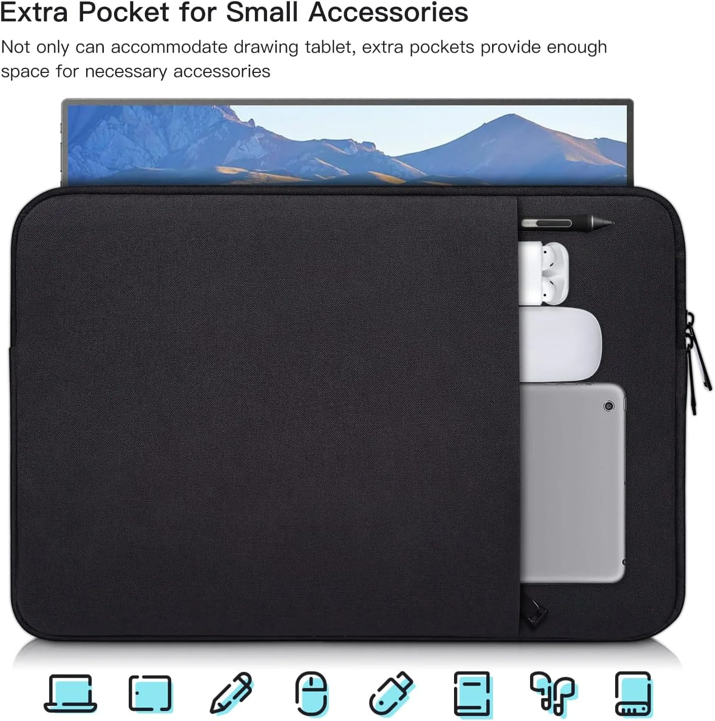 15.6 Inch Portable Monitor Case Sleeve,Protective Carrying Bag for MNN KYY VILVA InnoView ZSCMALLS QQH FANGOR HONGO cocopar,16.1" Portable Computer Laptop External Display Bag(Black)