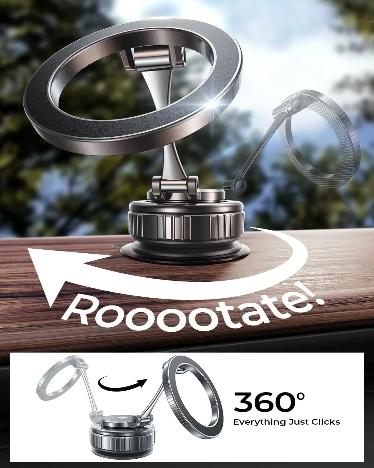2025 Upgraded Vacuum Magnetic Car Phone Holder [89 LBS Suction/2800gf Magnet], Suction Cup Phone Mount, Ultra-Strong Magnetic Stand for Car/Mirror/Gym/Kitchen/iPhone16 15 14 13 12, Black