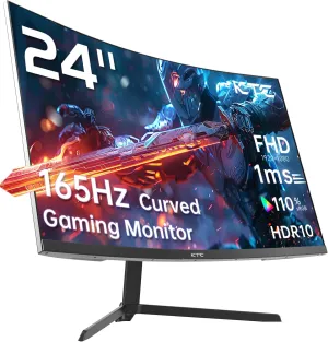24 inch 1500R Curved Gaming Monitor 165Hz 1ms FHD 1080p VA Tilt Adaptive Sync HDR 110% sRGB DP/HDMI,VESA for Gaming Home Office Business PS5 PC Monitors