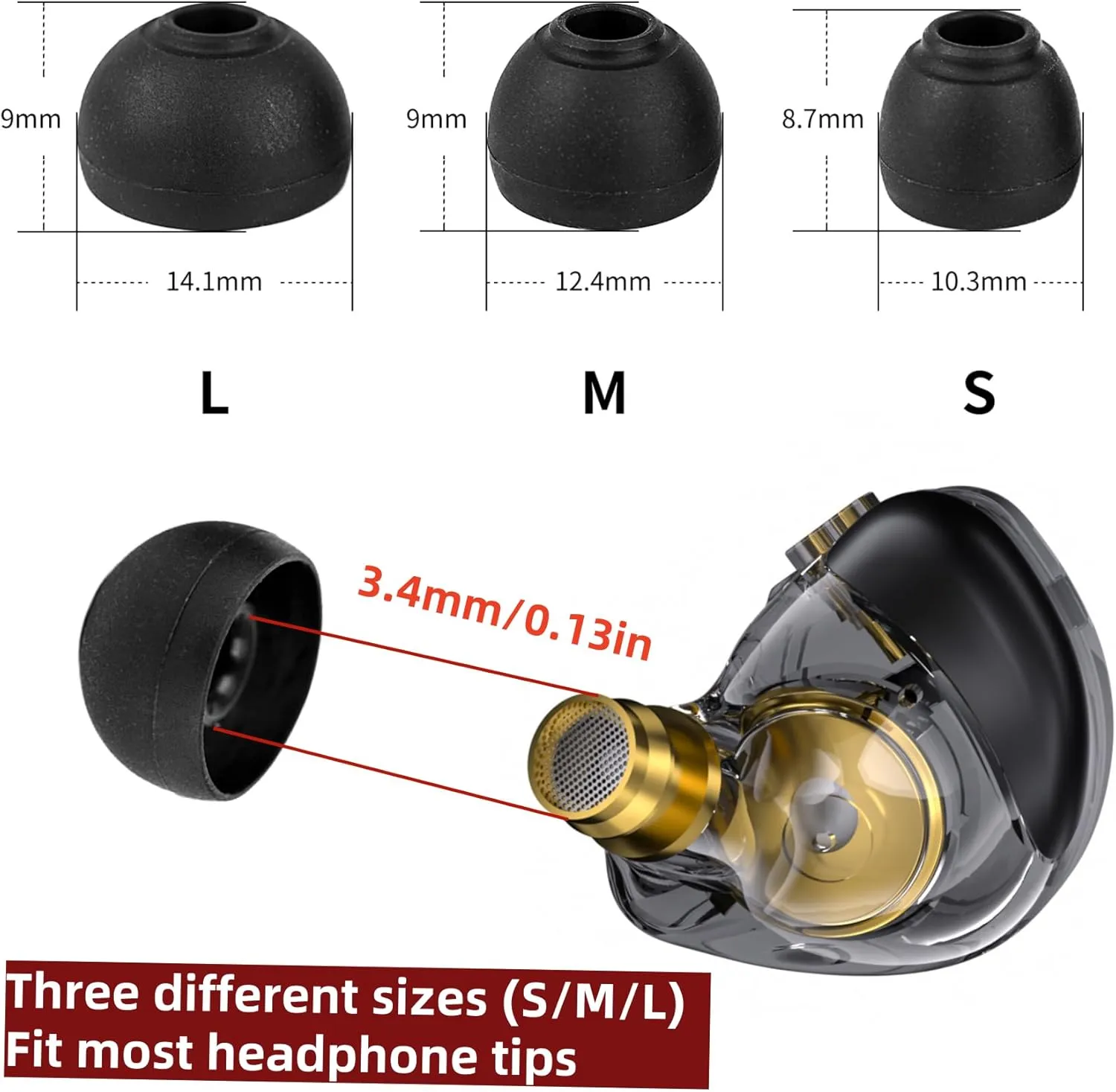 24 PCS/12 Pairs Earbud Tips, Replacement Ear Bud Rubber Tips, Silicone IEM Tips for kz zs10 pro, zs10 pro x, zsn pro x, zsn pro, Castor, edx pro, zar, zst, dqs, zas, ccz Melody (Black, S/M/L)