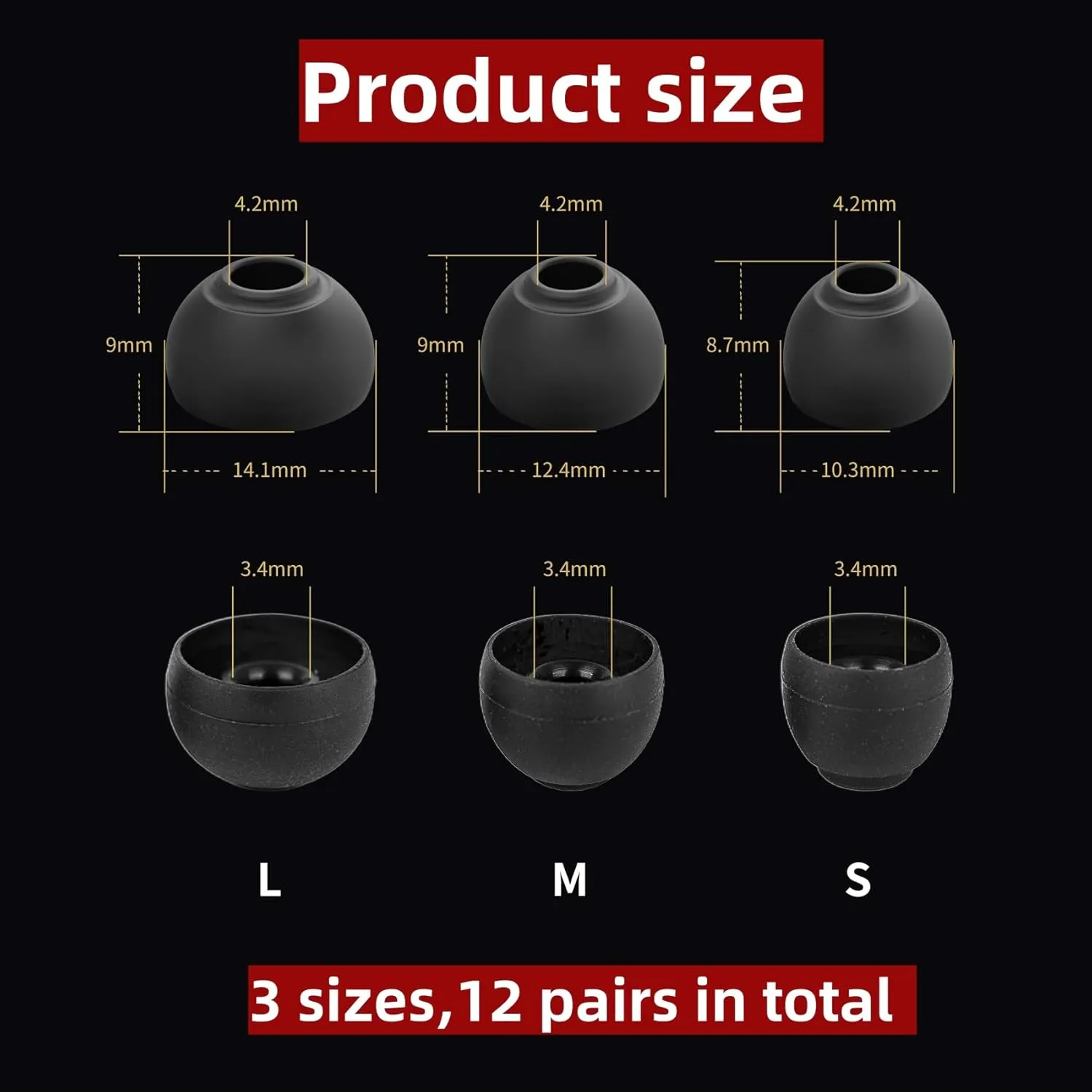 24 PCS/12 Pairs Earbud Tips, Replacement Ear Bud Rubber Tips, Silicone IEM Tips for kz zs10 pro, zs10 pro x, zsn pro x, zsn pro, Castor, edx pro, zar, zst, dqs, zas, ccz Melody (Black, S/M/L)
