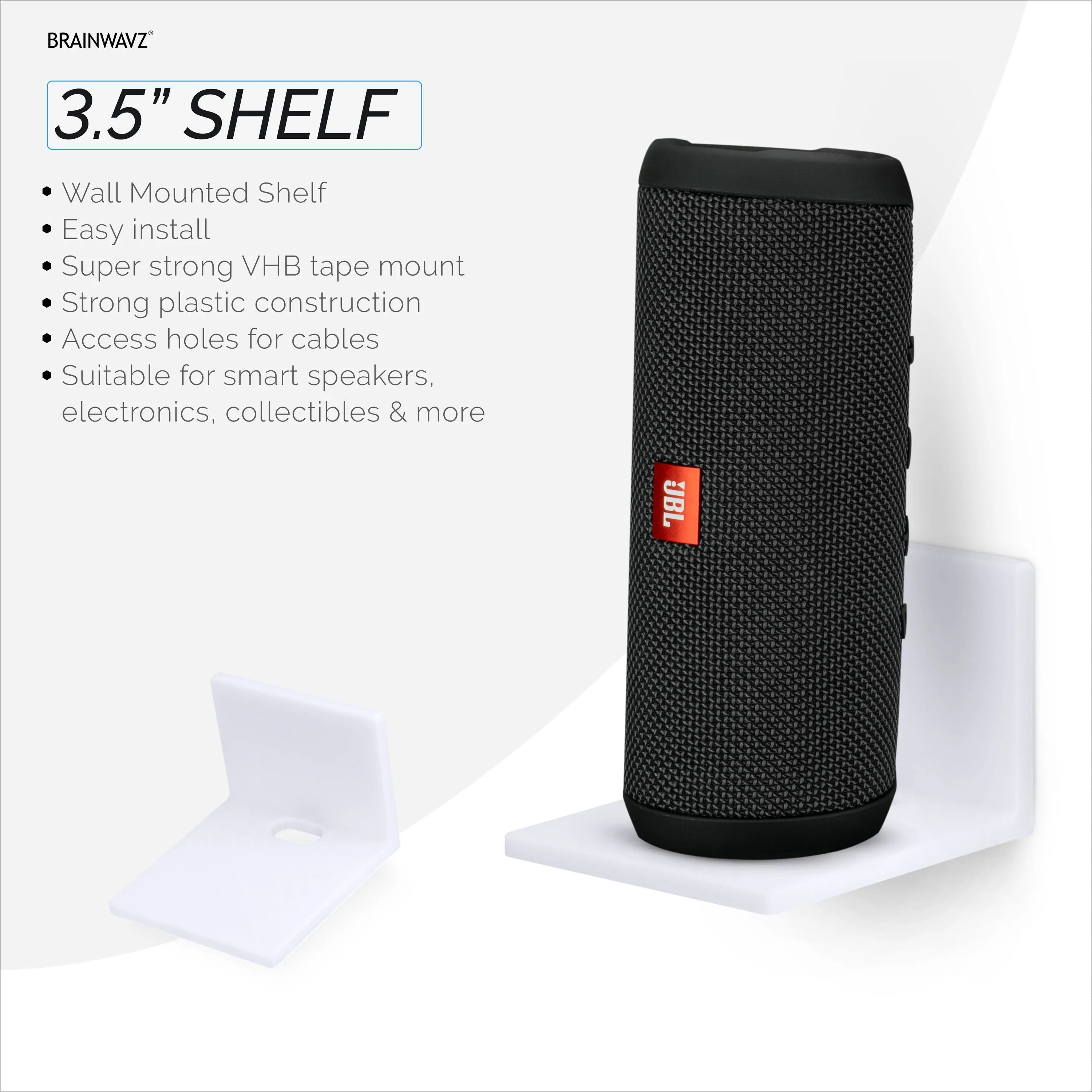 3.5 Small Floating Shelf Speaker & Camera Stand, Self Adhesive, No Screws Wall Mount For Cameras Baby Monitors Webcams