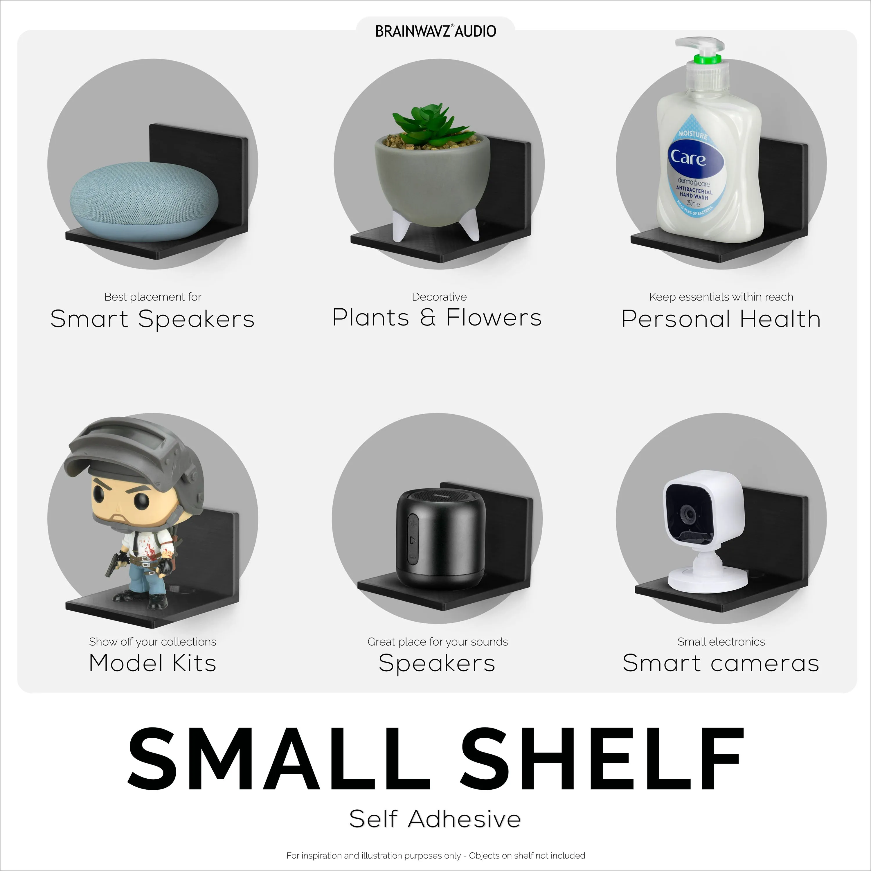 3.5 Small Floating Shelf Speaker & Camera Stand, Self Adhesive, No Screws Wall Mount For Cameras Baby Monitors Webcams