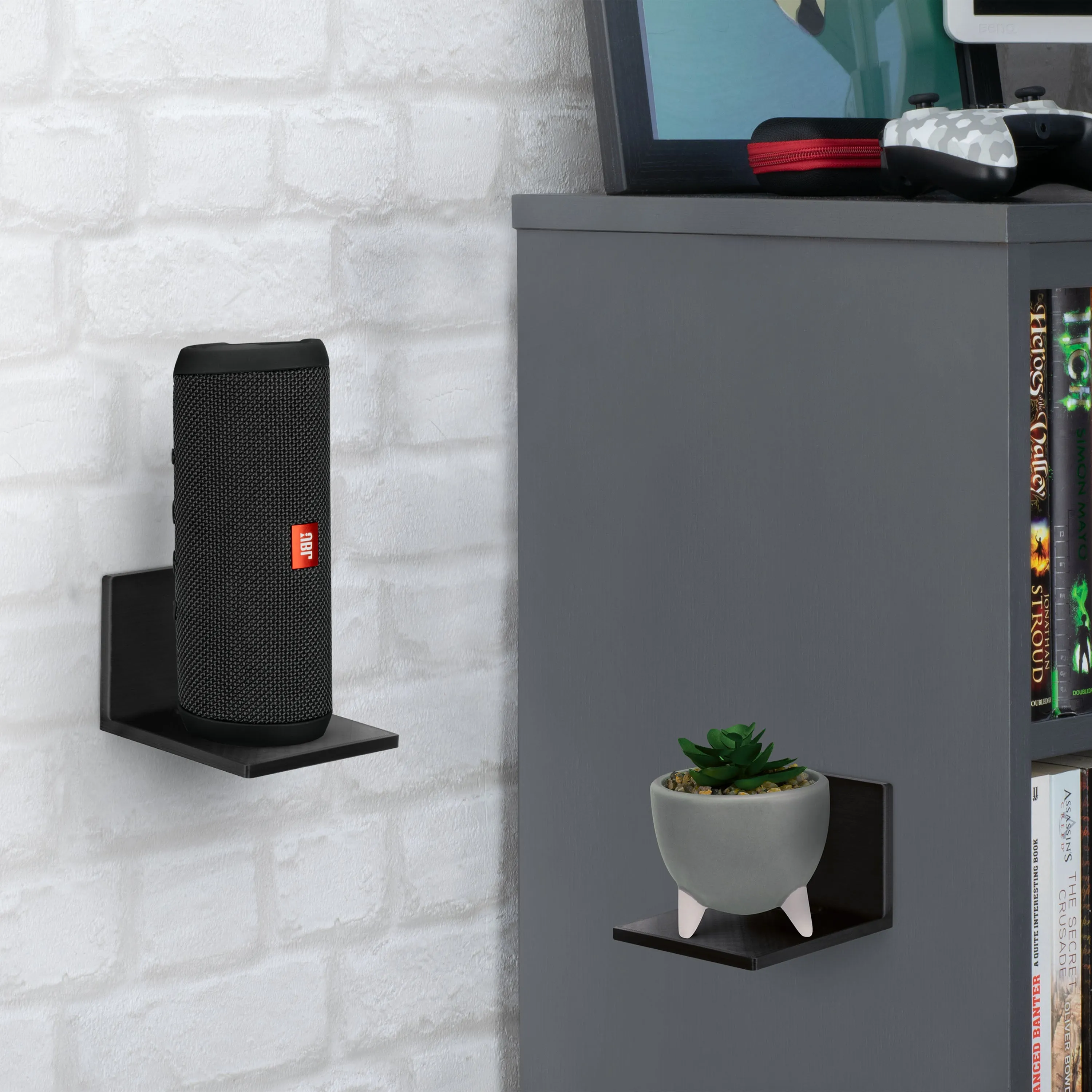 3.5 Small Floating Shelf Speaker & Camera Stand, Self Adhesive, No Screws Wall Mount For Cameras Baby Monitors Webcams