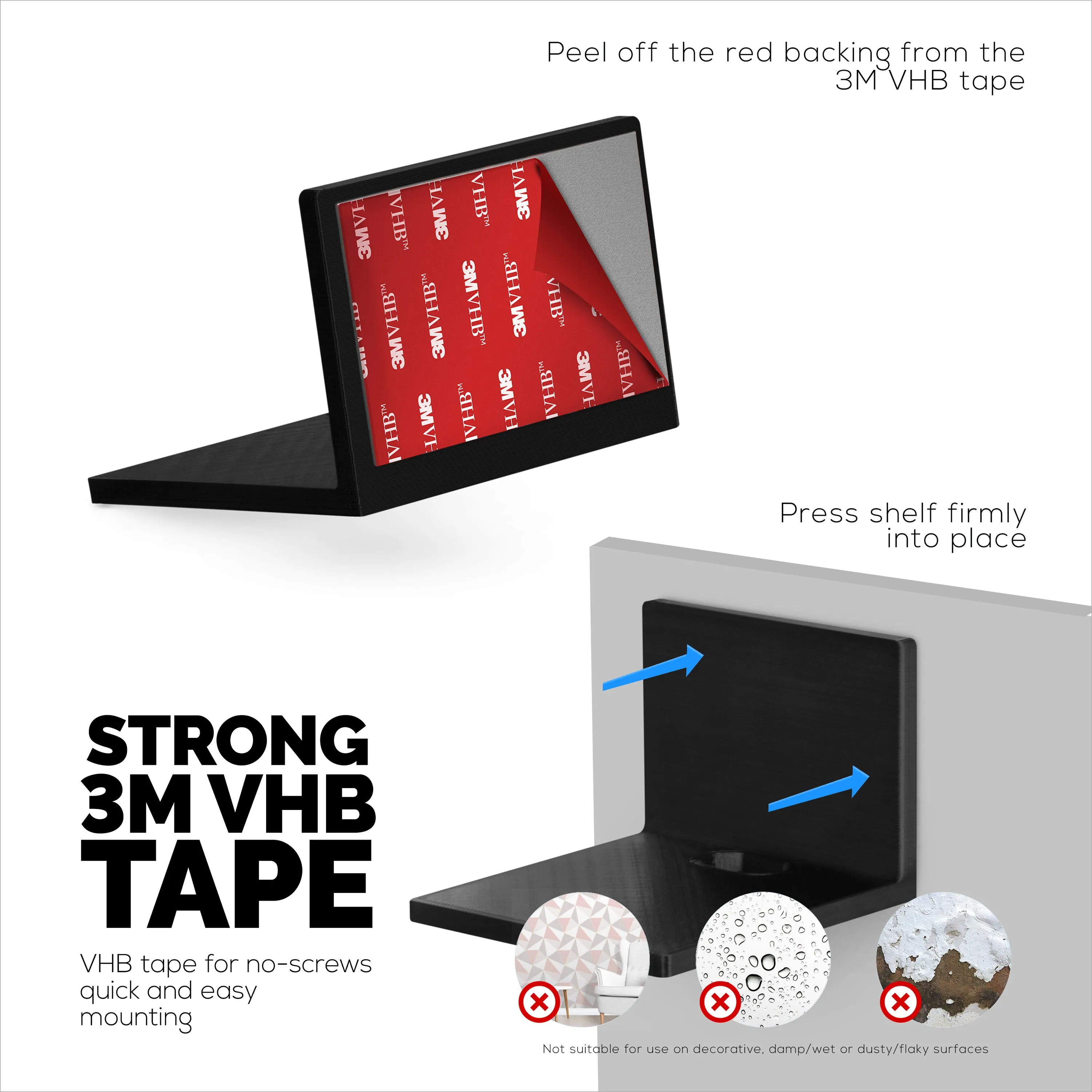 3.5 Small Floating Shelf Speaker & Camera Stand, Self Adhesive, No Screws Wall Mount For Cameras Baby Monitors Webcams