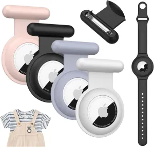 4 Pack Hidden Pin Airtag Holders with 1 Pcs Airtag Bracelet, Waterproof Silicone Airtags Holder for Kids Apple GPS Tracker Case Air Tags Wristband for Luggage,Shoes,Elderly,Clothes