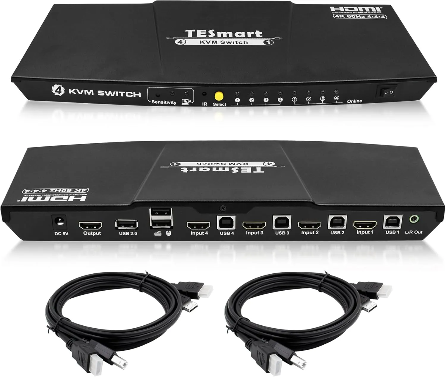 4-Port KVM HDMI 2.0 Video Switch - 4K@60Hz, QHD@144Hz - Audio Output & USB Sharing - 4x1 for PC, Laptop, Gaming Console, TV