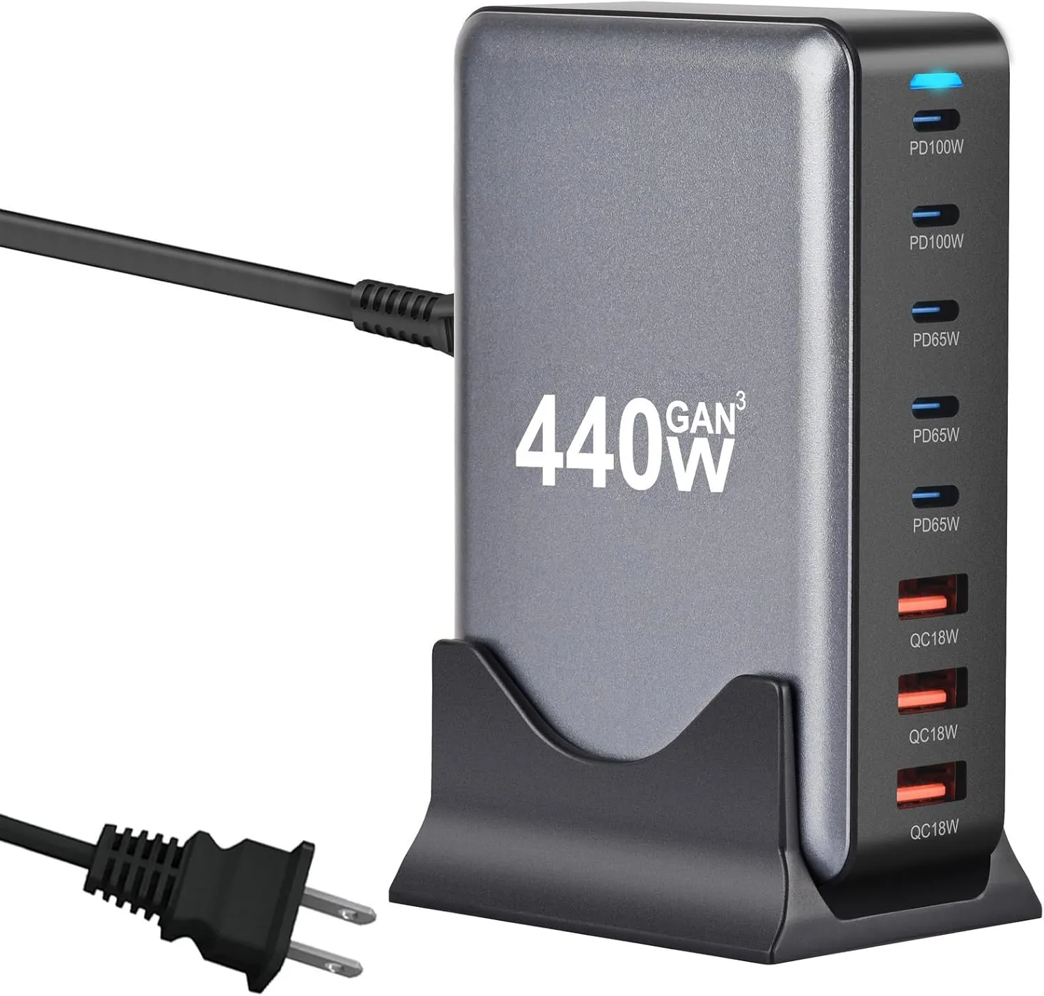 440W USB C Fast Charger Block, 8 Port Charging Station, GaN  Multi Port Charging Station Hub for Multiple Devices, Multiport USB Charger Station Compatible with MacBook iPhone iPad Dell