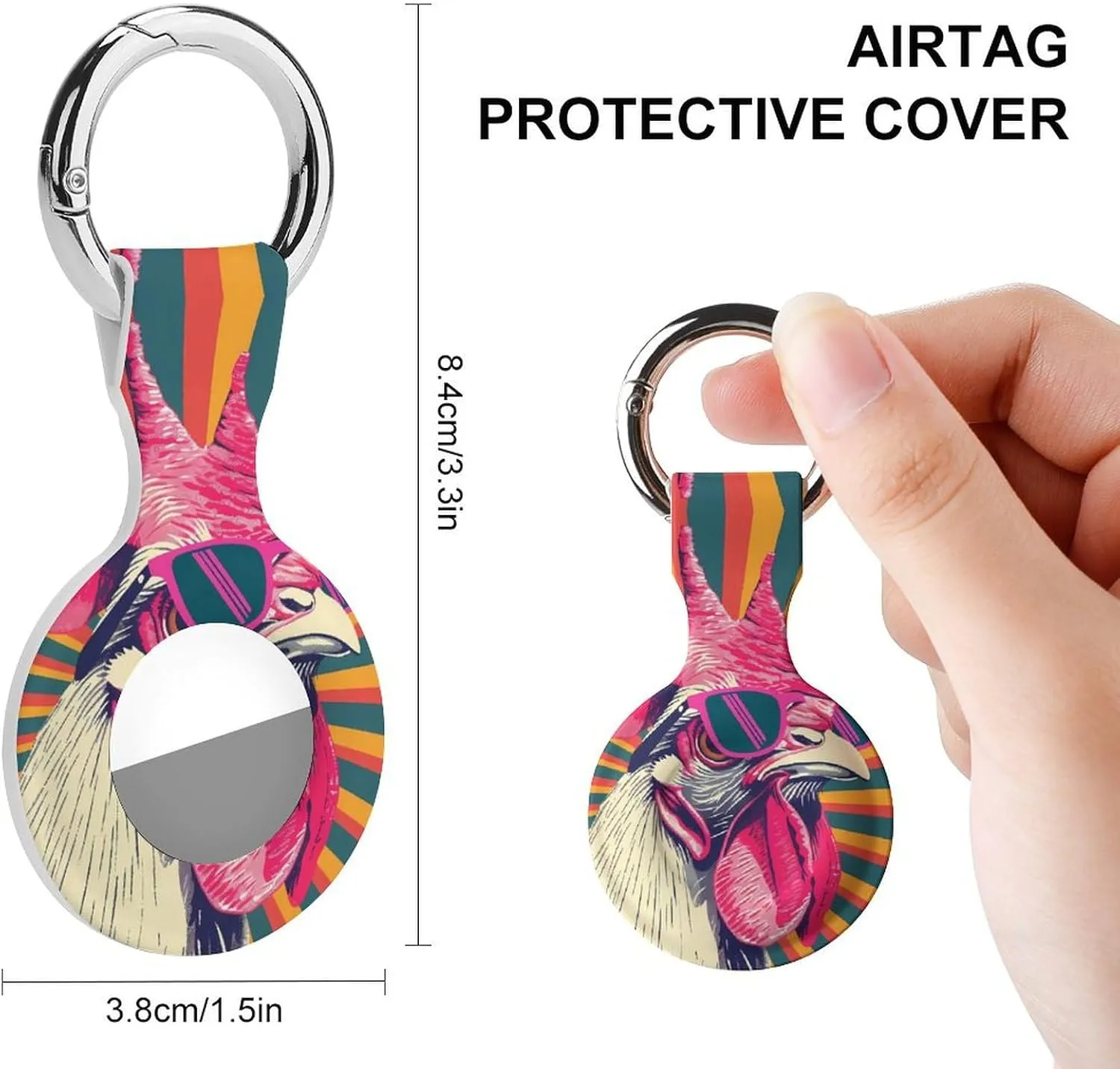 A Cool Chicken with Glasses Cute Case for Airtag with Keychain Protective Silicone Air Tag Accessories Holder