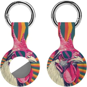 A Cool Chicken with Glasses Cute Case for Airtag with Keychain Protective Silicone Air Tag Accessories Holder