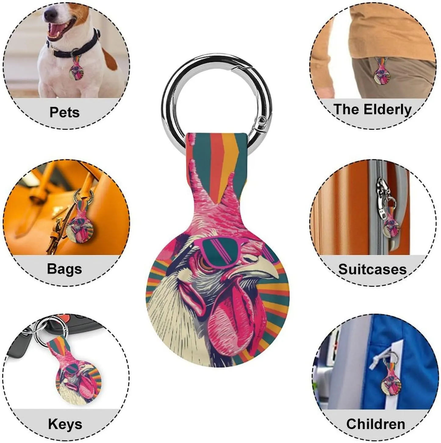 A Cool Chicken with Glasses Cute Case for Airtag with Keychain Protective Silicone Air Tag Accessories Holder