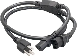 AC Power Splitter Y Cable NEMA 5-15P 2X IEC-320-C13 Sjt 16AWG, 3ft (ZADA39MC-03)