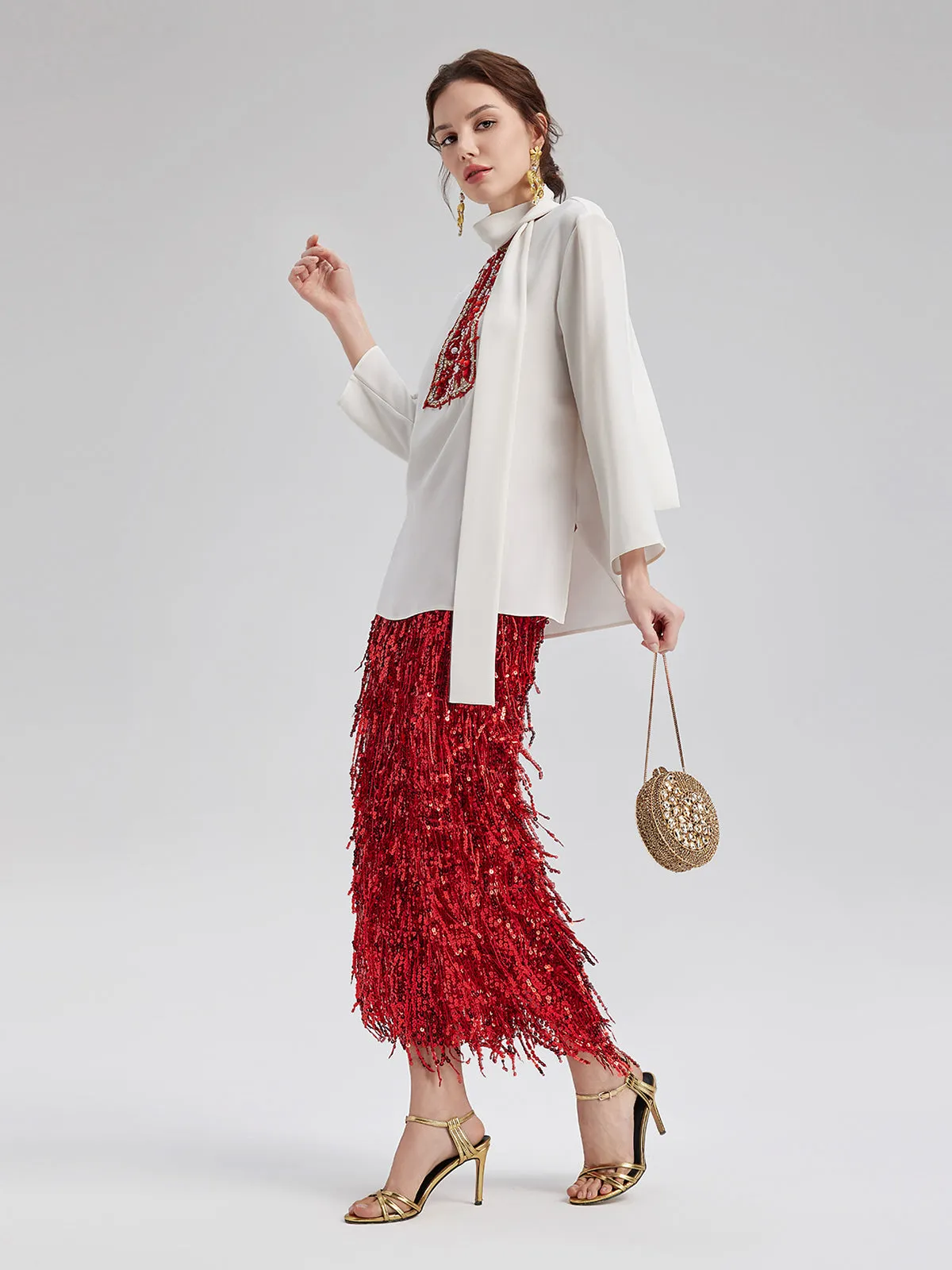 Acetate Coral Beading Tied Top
