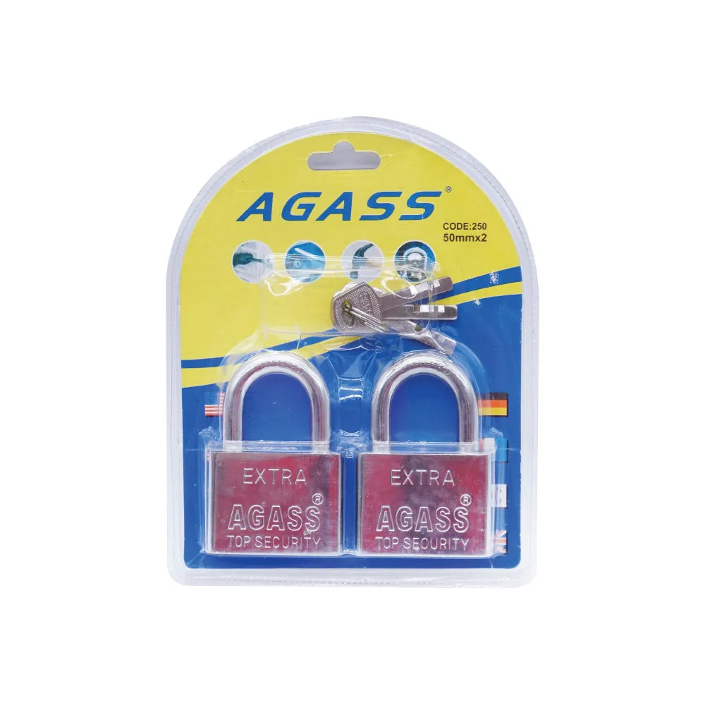 AGASS Safety Extra Chrome Plated Brass Padlock (2pcs x 50mm)