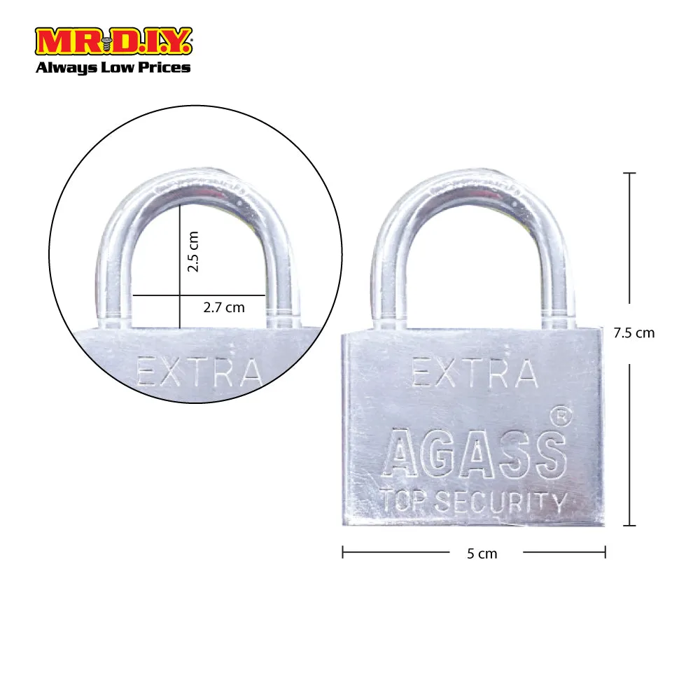 AGASS Safety Extra Chrome Plated Brass Padlock (2pcs x 50mm)
