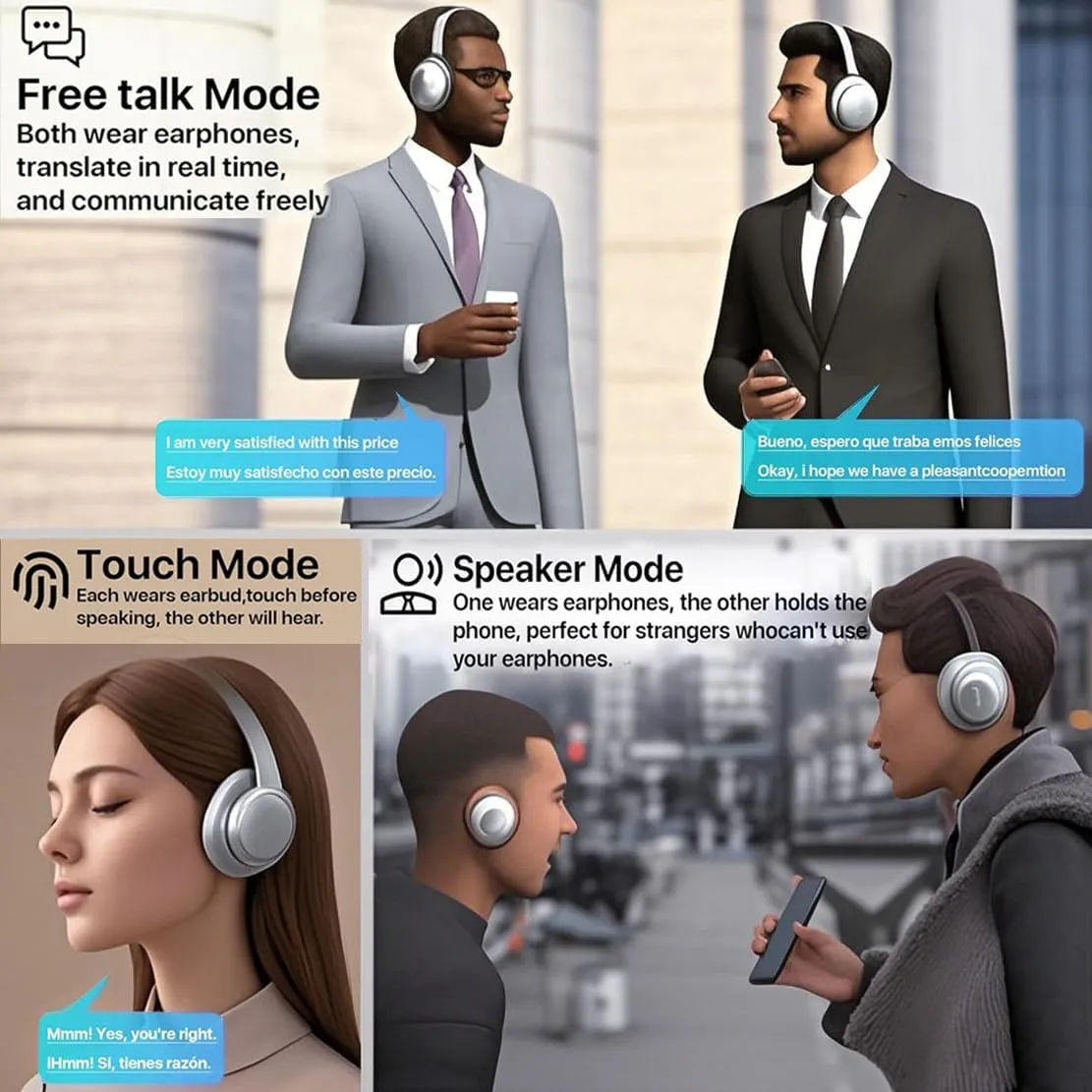 Ai Language Translation Earbuds, 3-in-1 Free-Clip Translator Earbuds, 144-language Real-time Two-Way Translation Device, LED Power Display Earphones Comfortable Fit Waterproof Earbuds.