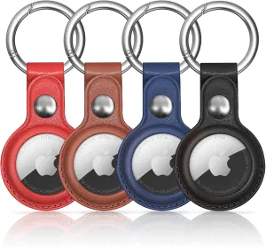 Air Tag Keychain for Apple Airtags Holder, 4 Pack Protective Leather Airtags Case Tracker Cover with Air Tag Holder, Airtag Key Ring Compatible with Apple New AirTag Dog Collar Multi-Color