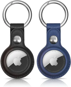 Air Tag Keychain for Apple Airtags Holder,2 Pack Protective Leather Airtag Case Tracker Cover with AirTag Holder, Airtag Key Ring Compatible with Apple New AirTag Dog CollarBlack Blue