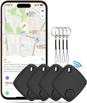 Air Tags-4 Pack, Bluetooth Keys Finder Luggage Tracker Works with Apple Find My APP (iOS Only), Item Locator for Luggage, Backpack, Suitcases,Wallets, Replaceable Battery (Black)