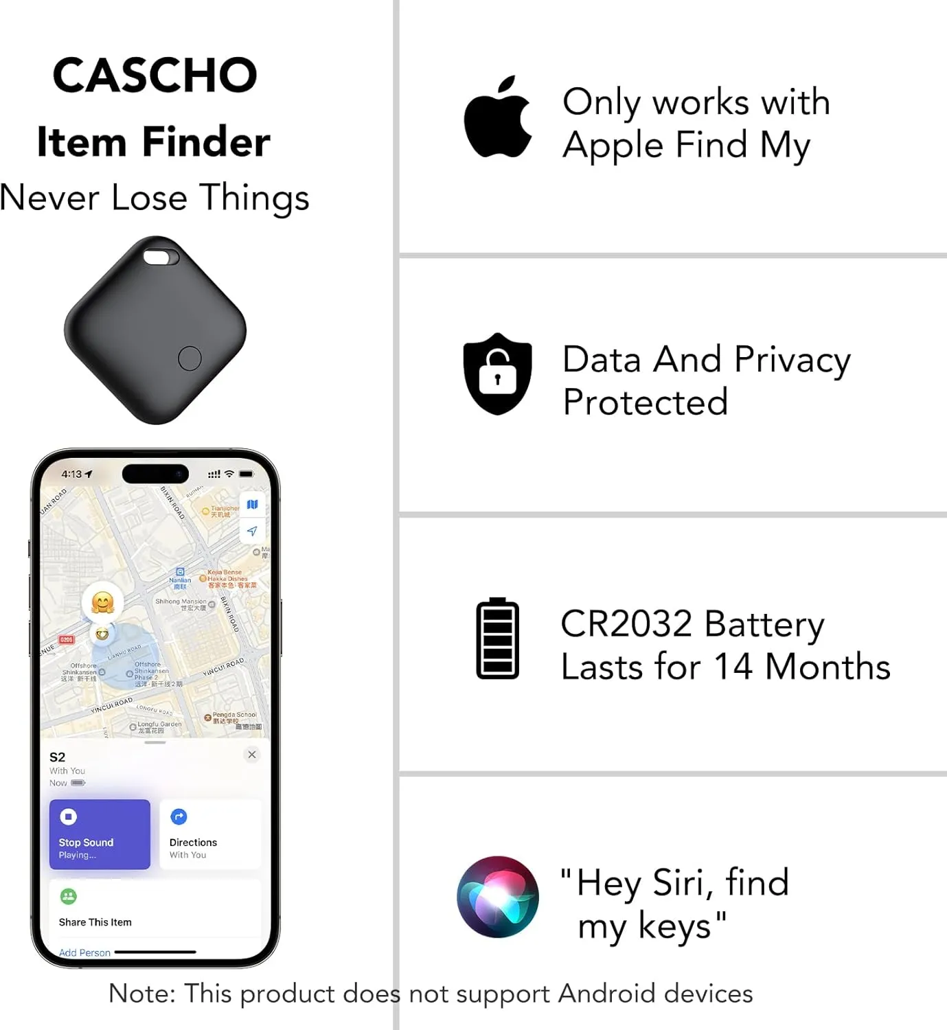 Air Tracker, Bluetooth Tracker Tag-4 Pack, Compatible with Apple Find My (iOS Only), Key, Luggage, Suitcase and Pet Item Finder, 90dB Beeping, IP67 Waterproof, Replaceable Battery, Worldwide Tracking.