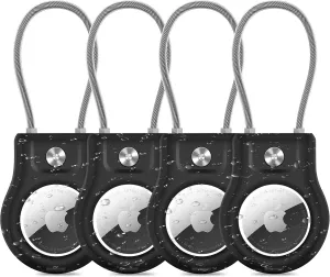 Airtag Holder Waterproof,4-Pack Airtags Keychain Secure Holder w/Metal Wire, Anti-Lost Durable Airtag Case w/Secure Lock, IPX8 Airtag Essential Protective Case for Luggage, Bag, Key, Pet