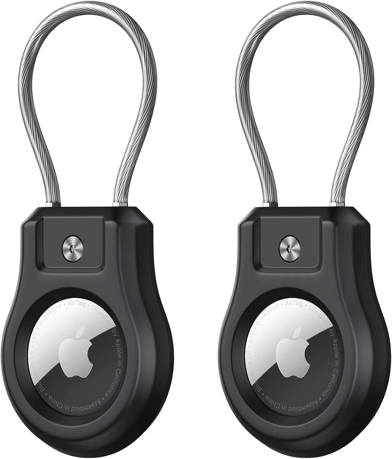 AirTag Secure Holder with Wire Cable, 2 Pack Waterproof Airtag Keychain Lock Case, Anti Lost Key Ring Compatible with Air Tag Tracker, Hard Shell Protective Case for Luggage, Key, Backpack