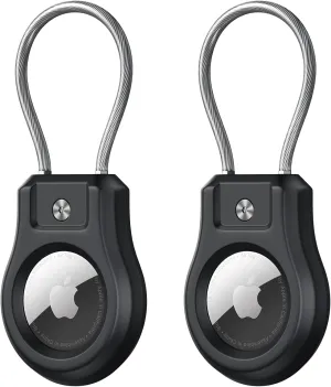 AirTag Secure Holder with Wire Cable, 2 Pack Waterproof Airtag Keychain Lock Case, Anti Lost Key Ring Compatible with Air Tag Tracker, Hard Shell Protective Case for Luggage, Key, Backpack