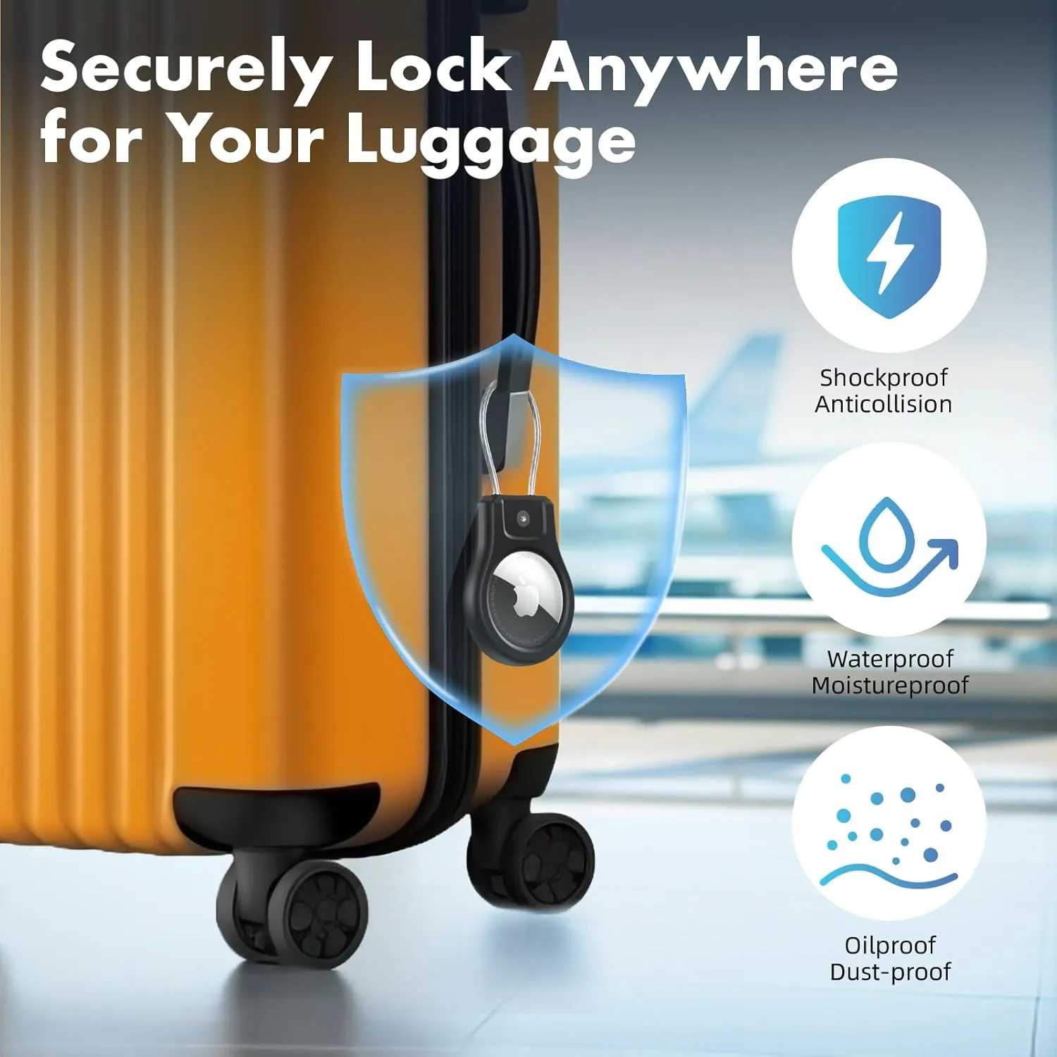 AirTag Secure Holder with Wire Cable, 2 Pack Waterproof Airtag Keychain Lock Case, Anti Lost Key Ring Compatible with Air Tag Tracker, Hard Shell Protective Case for Luggage, Key, Backpack