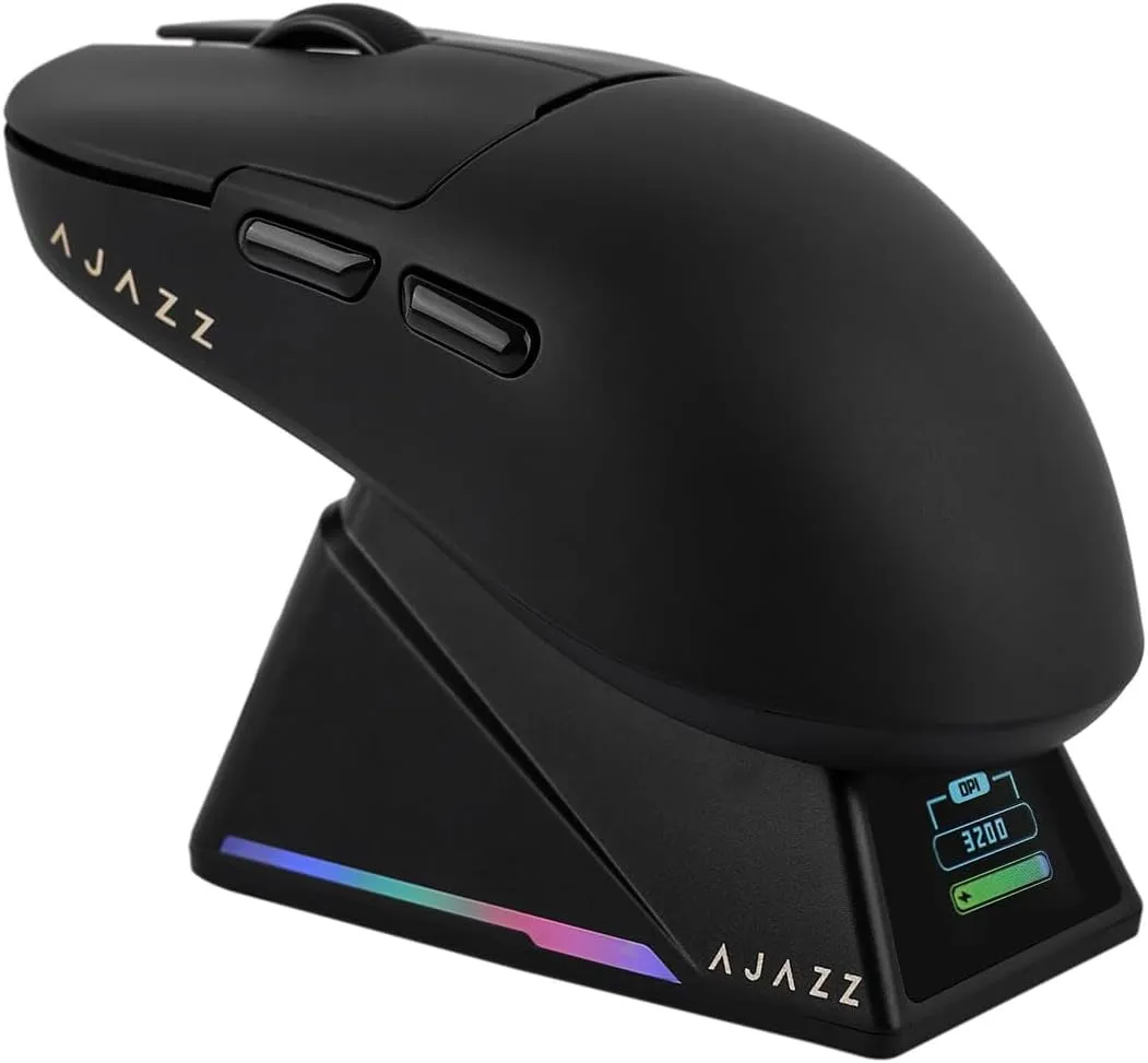 AJ159 APEX Wireless Mouse, Lightweight Gaming Mice, with Magnetic Charging Design and Display Screen, 42000 DPI, PAW3950 Sensor, BT/2.4G/Wired Connection, 400mAh Battery (Black)
