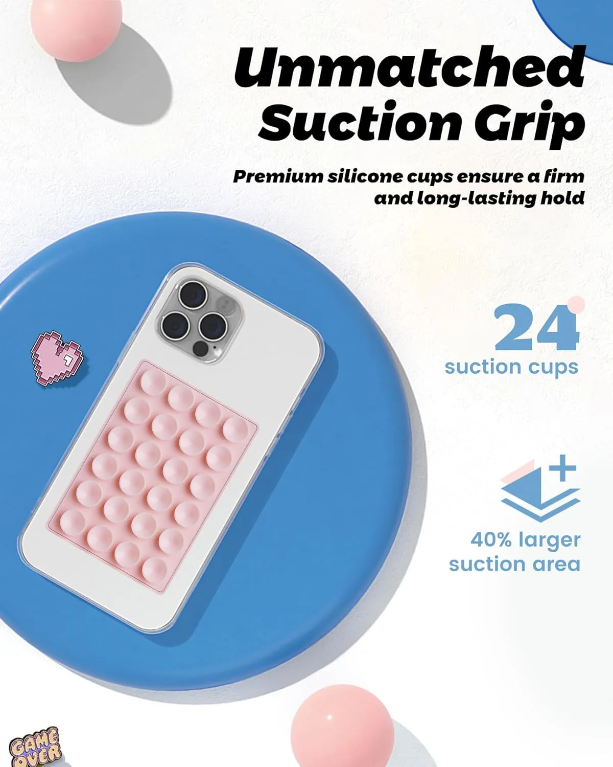 amBand Magnetic Suction Phone Mount for MagSafe Case, Silicone Octo Cup Buddy Sticky Grip Holder for iPhone, Removable Hands-Free Selfie/Video for TikTok Influencers, Women Gift, Light Pink