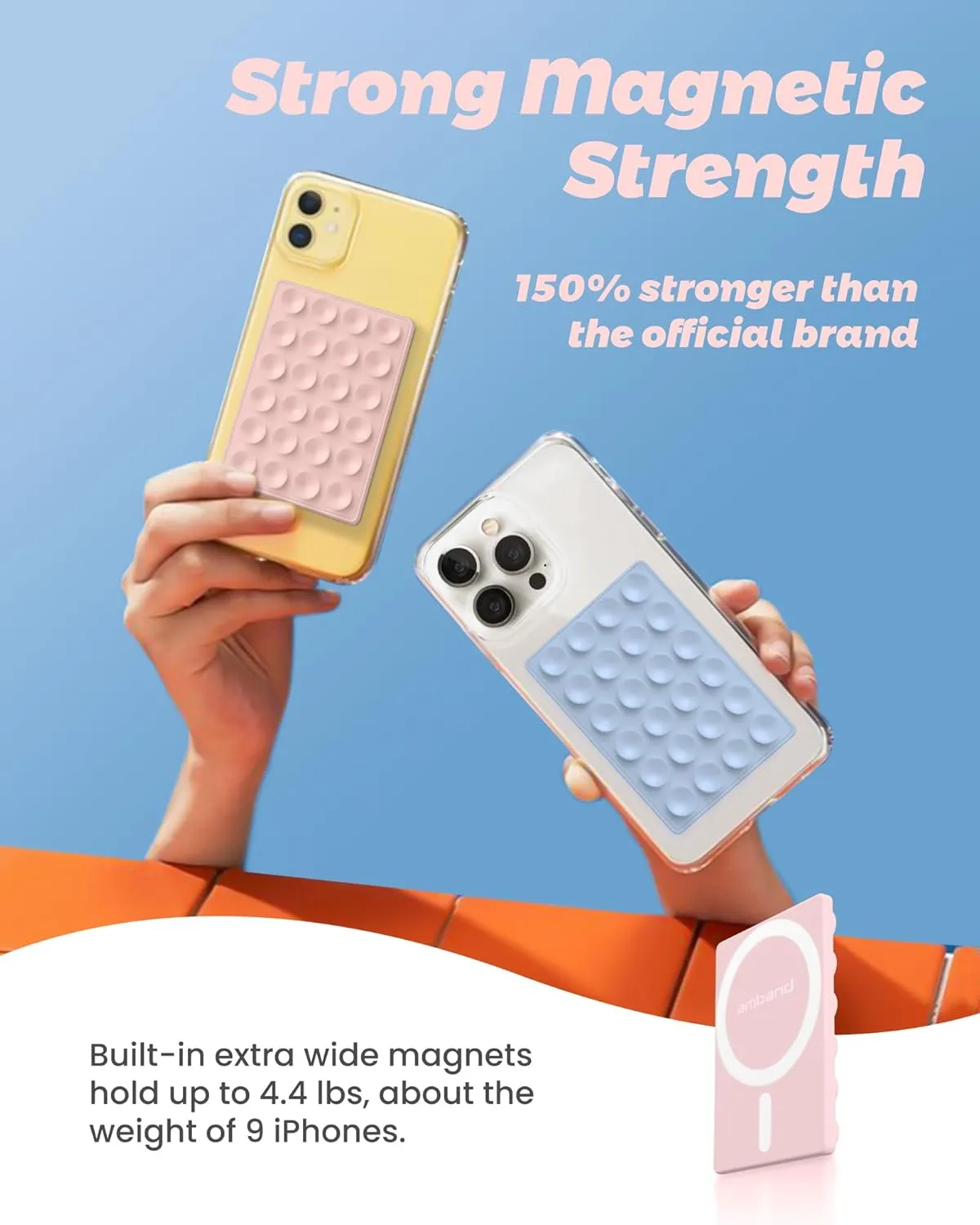 amBand Magnetic Suction Phone Mount for MagSafe Case, Silicone Octo Cup Buddy Sticky Grip Holder for iPhone, Removable Hands-Free Selfie/Video for TikTok Influencers, Women Gift, Light Pink