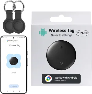 Android Smart Bluetooth Tracker (2025) Compatible AirTag with Google Find My Device, Air Tracker Tags for Android, Key Finder GPS Item Locator for Keys, Bags, Luggage, IP67 Waterproof, 2 Pack