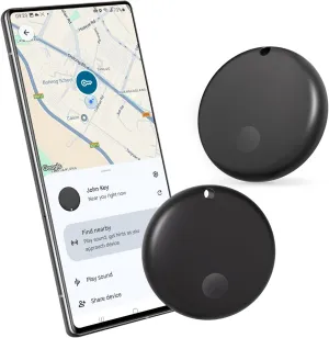 Android Tracker Tags, Air Tag for Google Find My Device App (Android only), Key Finder Item Locator Tracking Device Smart Tags for Luggage, Wallet, Vehicles, Pets, Keys (Black, 2 Pack)