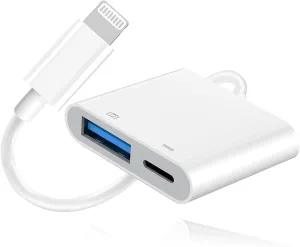 [Apple MFi Certified] Lightning to USB Camera Adapter for iPhone, High-Speed USB Female OTG Cable with Charging Port for iPad to Connect Card Reader, Plug and Play