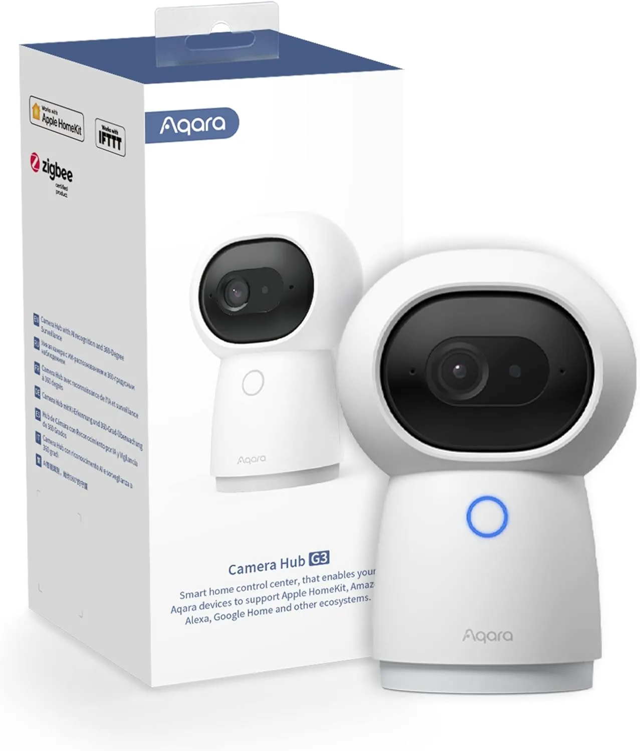 Aqara 2K Security Indoor Camera Hub G3, AI Facial and Gesture Recognition, Infrared Remote Control, 360 Viewing Angle via Pan and Tilt, Works with Alexa, HomeKit Secure Video, Google Assistant, IFTTT