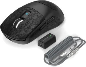 ATTACK SHARK R6PRO 39g Superlight Wireless Gaming Mouse,PixArt PAW3950MAX 42000 DPI,MCU Nodic 52840 Computer Mouse,8K Polling Rate Web Driver,BT/2.4Ghz/Wired Tri-Mode Mice with Coiled Cable-Black&Tape