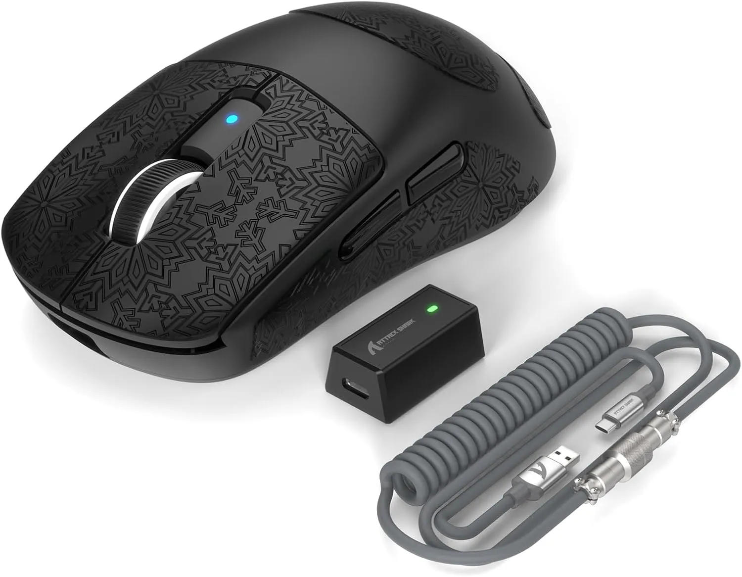 ATTACK SHARK R6PRO 39g Superlight Wireless Gaming Mouse,PixArt PAW3950MAX 42000 DPI,MCU Nodic 52840 Computer Mouse,8K Polling Rate Web Driver,BT/2.4Ghz/Wired Tri-Mode Mice with Coiled Cable-Black&Tape