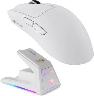 ATTACK SHARK X1 Wireless Gaming Mouse with RGB Charging Dock, PAW3395 PRO Sensor Up to 40K DPI,53g Ultra Light Tri-Mode Computer Mice,1KHz Polling Rate 5 Programmable Buttons for WIN/MAC-White