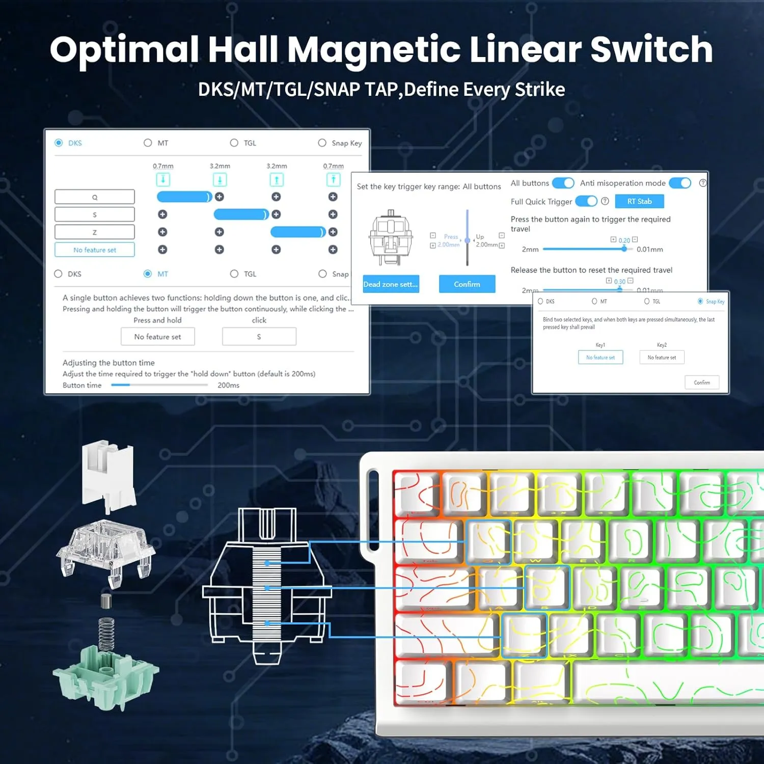 ATTACK SHARK X68 HE 8000Hz Rapid Trigger Keyboard, 0.01mm RT Accuracy Wired Gaming Keyboard with Magnetic Switch, Adjustable Actuation, Rapid Trigger, Snap Tap, RGB Lighting for PC/Mac, White Contours