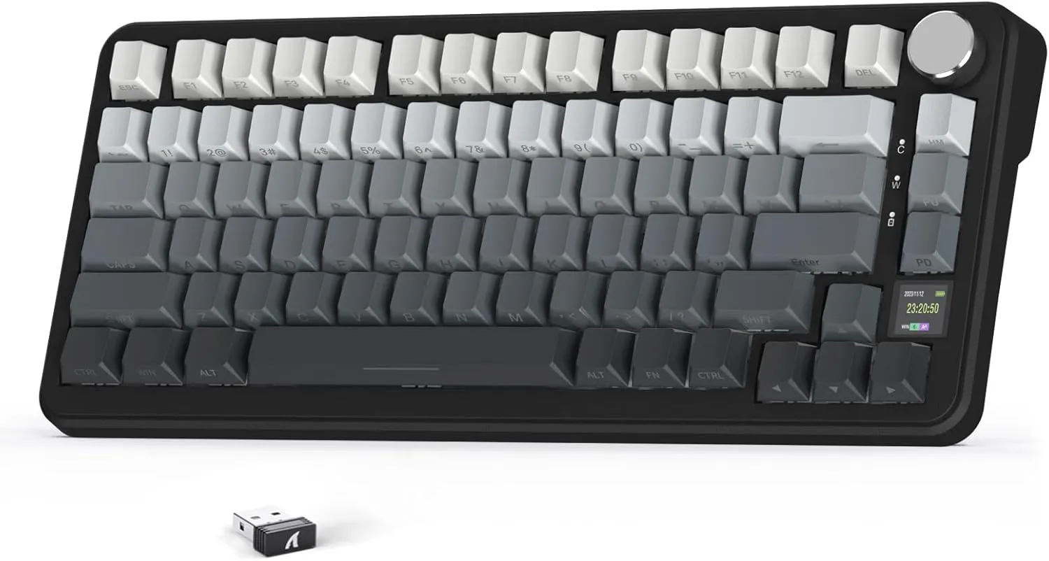 ATTACK SHARK X85 Pro Wireless Mechanical Gaming Keyboard with TFT Screen & Knob Hot-Swappable BT5.1/2.4Ghz/USB-C RGB Backlit Gasket Mount Gradient Side-Print PBT Keycaps for Win/PC/MAC-Moon Night