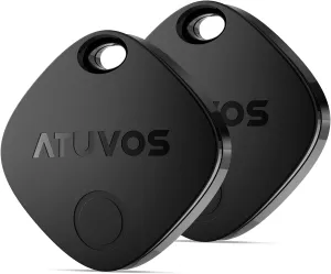 ATUVOS Air Tags-2 Pack, Bluetooth Luggage Tracker Works with Apple Find My APP (iOS Only, Not for Android), Keys Finder and Item Locator for Luggage, Backpack, Suitcases, Replaceable Battery (Black)