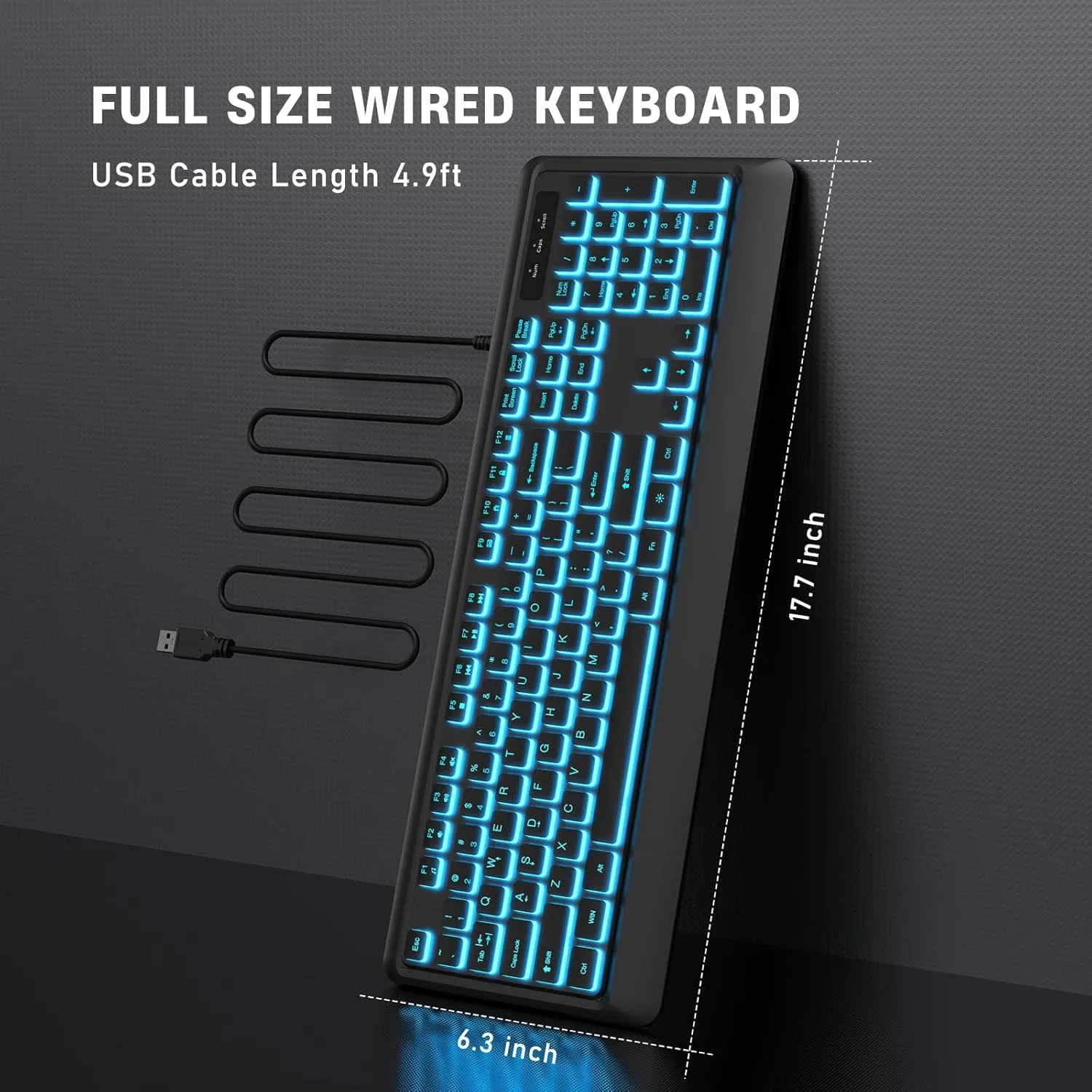 Backlit Computer Keyboards, Wired USB LED Keyboard with 7 Colors Backlight, Plug and Play, Waterproof, Full Size Quiet Computer Keyboard for Windows Desktop, PC, Laptop, Gaming