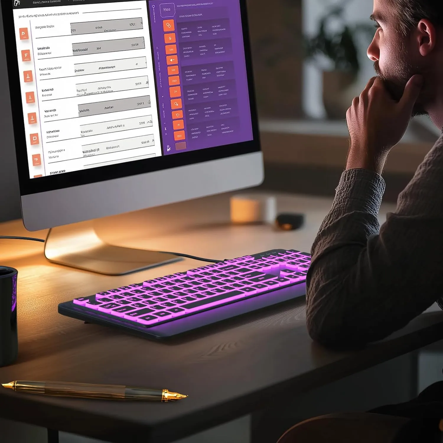Backlit Computer Keyboards, Wired USB LED Keyboard with 7 Colors Backlight, Plug and Play, Waterproof, Full Size Quiet Computer Keyboard for Windows Desktop, PC, Laptop, Gaming