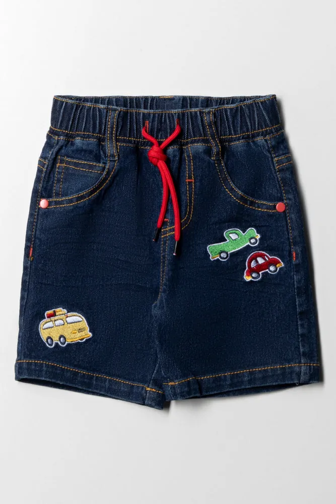 Badge Denim Short Blue