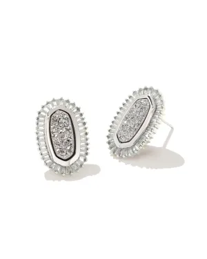 Baguette Ellie Stud Earring in Rhodium Platinum Drusy