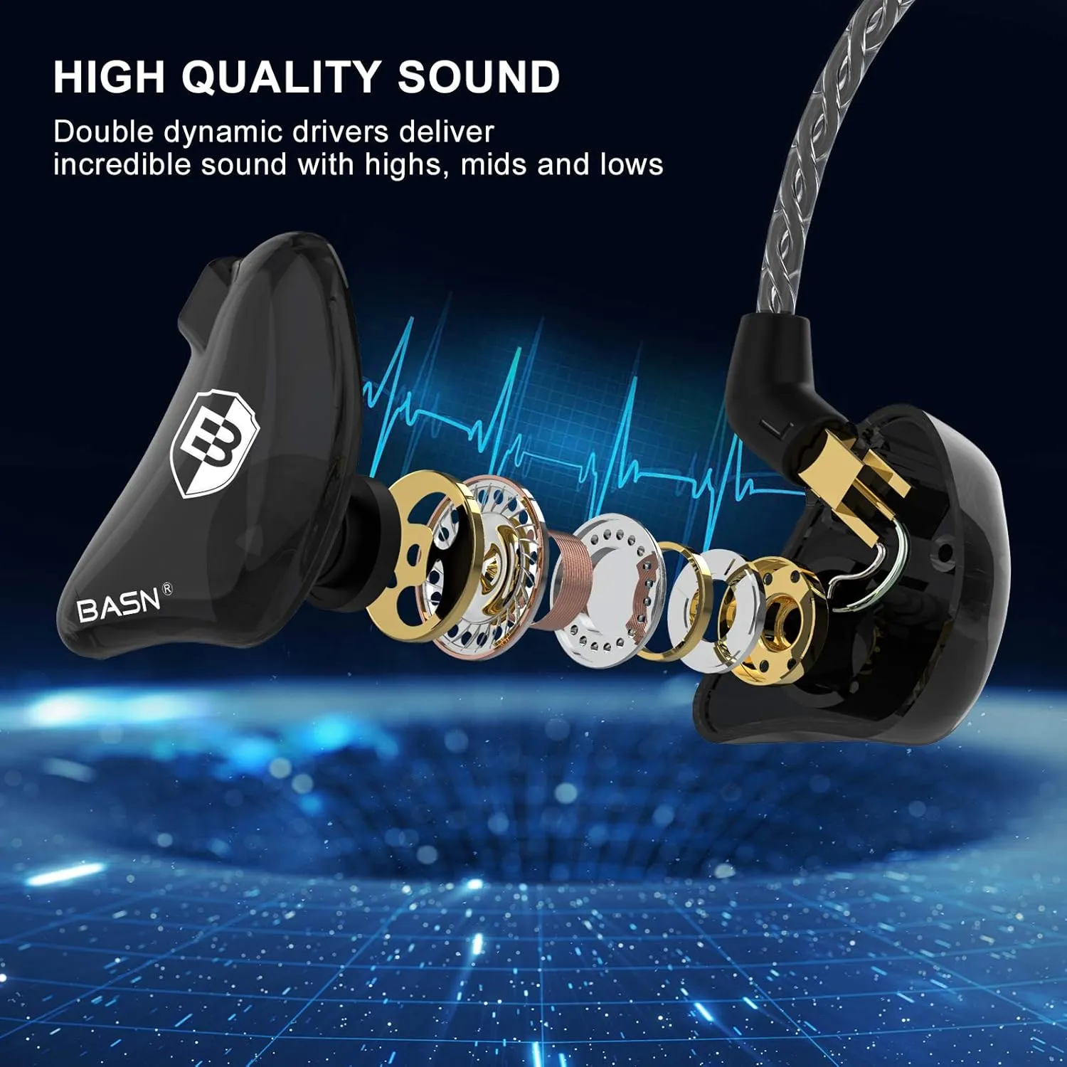 BASN Bsinger BC100 in Ear Monitor Headphones Universal Fit Noise Isolating IEM Earphones for Musicians Singers Studio Audiophiles (Black)