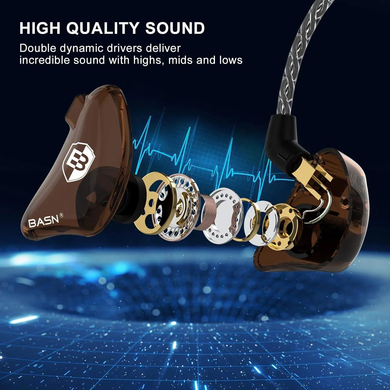 BASN Bsinger BC100 in Ear Monitor Headphones Universal Fit Noise Isolating IEM Earphones for Musicians Singers Studio Audiophiles (Brown)