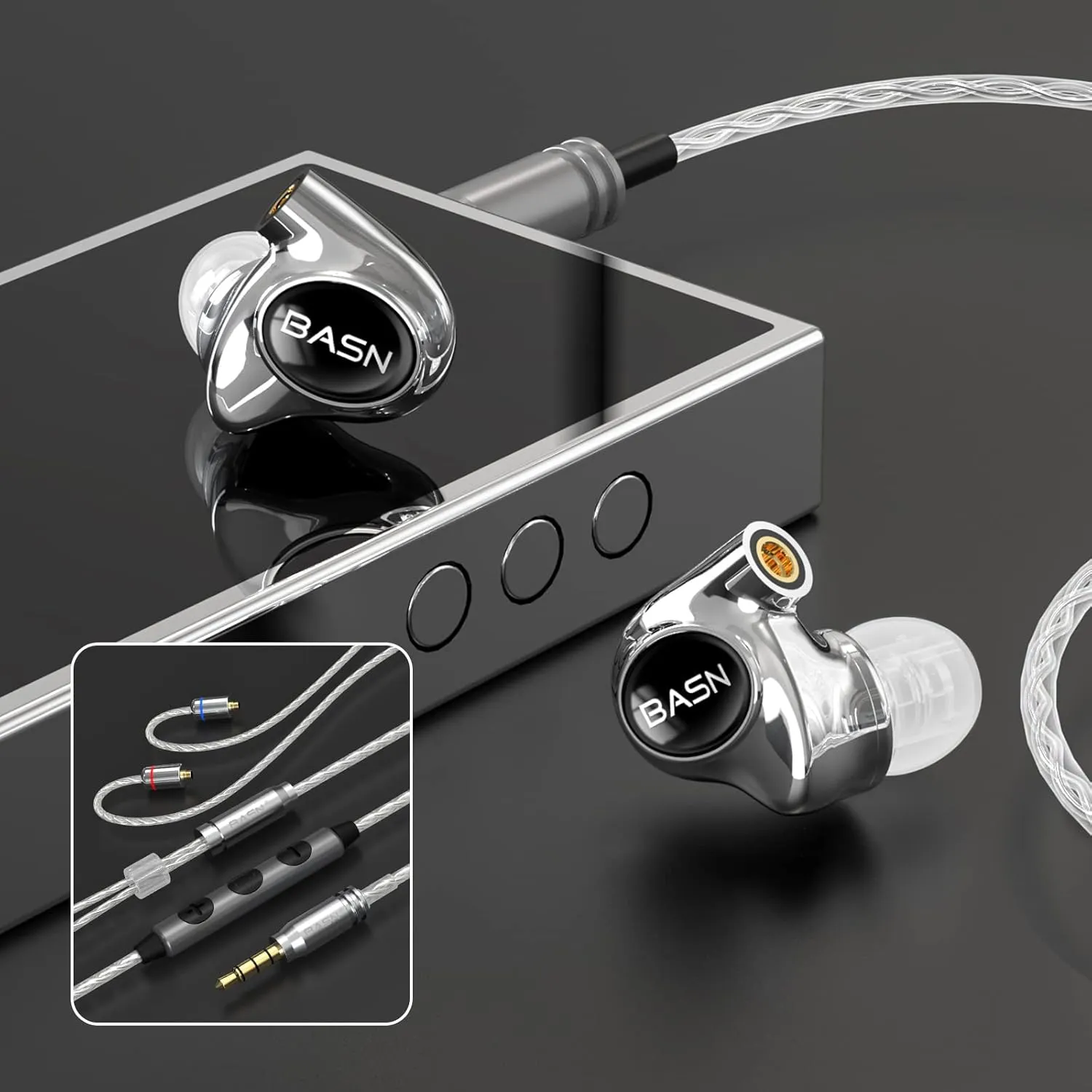 BASN Metalen PRO 4 Drivers in-Ear Monitors Headphones for Musicians, Noise Isolating Enhanced Bass Sound Earphones with CNC Metal Craft Shell, Wired Upgraded Detachable MMCX Cables(Gloss Black)